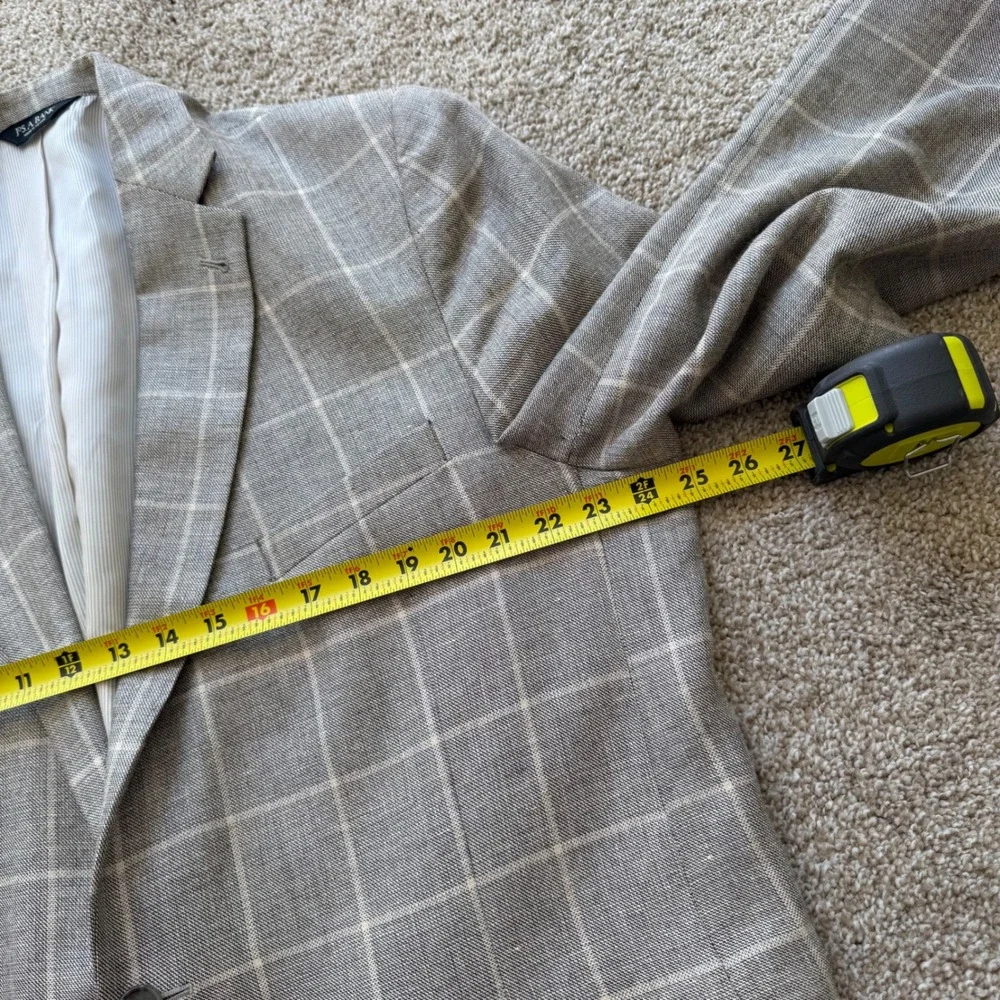 Jos. A. Bank Sport Coat Mens 48 XL Grey Silk Linen Wool Windowpane Plaid Blazer